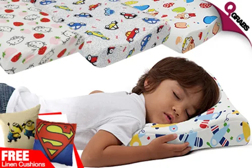 For QR49 Improve Your Kid’s Sleep with Soft Memory Foam Pillows - Get FREE Minion or Superhero Linen Cushions! (QR149 Value)